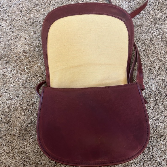 LL Bean Signature think hide leather maroon burgundy red brown structured bag - Picture 5 of 12